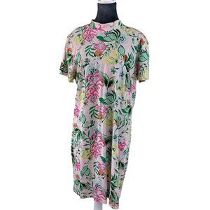 Lilly Pulitzer Pink & Green Tropical High Neck Pima Cotton Dress - Size XL
